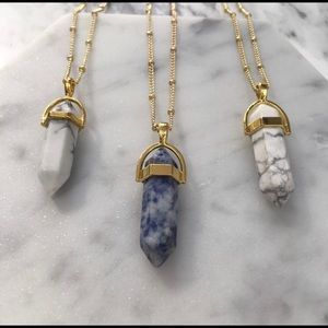 14k Gold Blue Marble Pendant Necklace